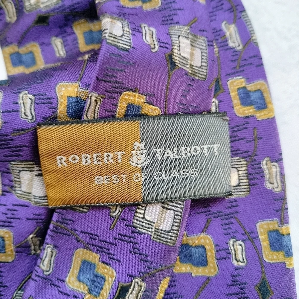 Robert Talbott Best of Class Necktie Tie Silk Geometric Square Handmade Purple T